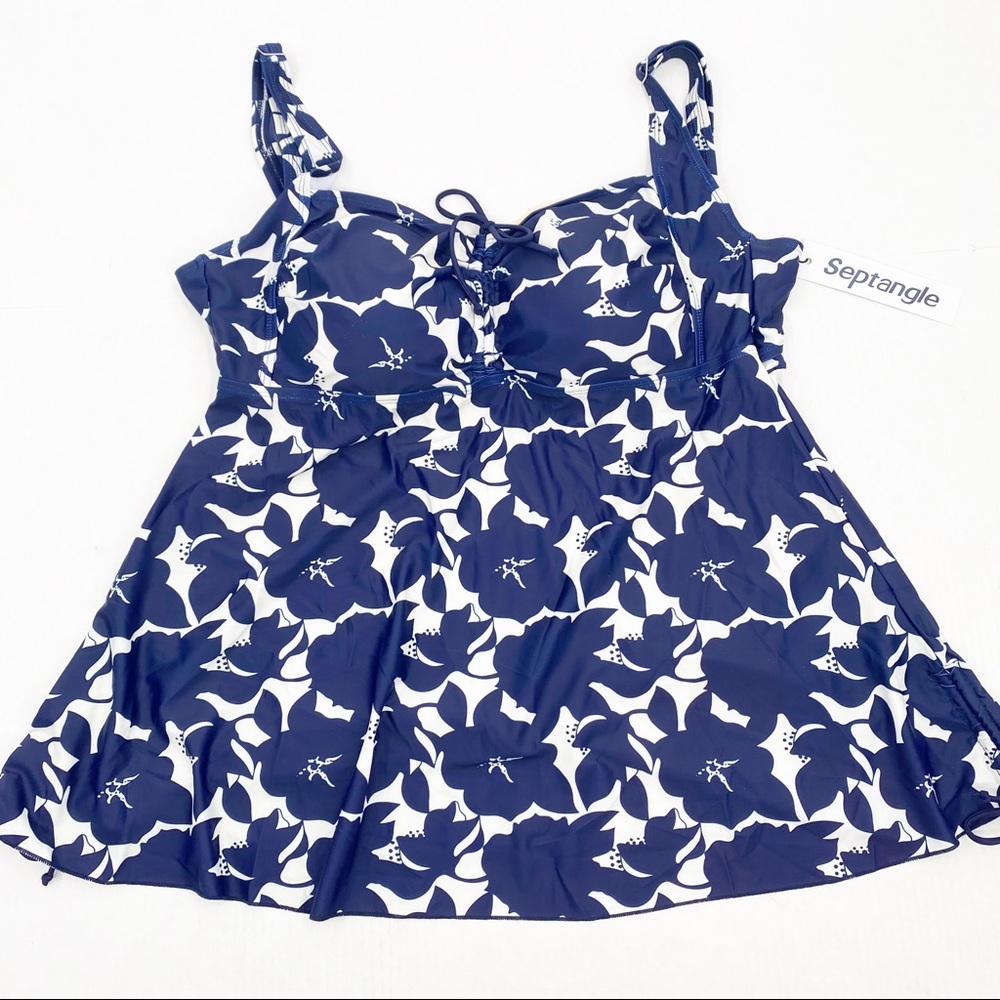 SEPTANGLE I Swim Top Blue Floral NWT 22W